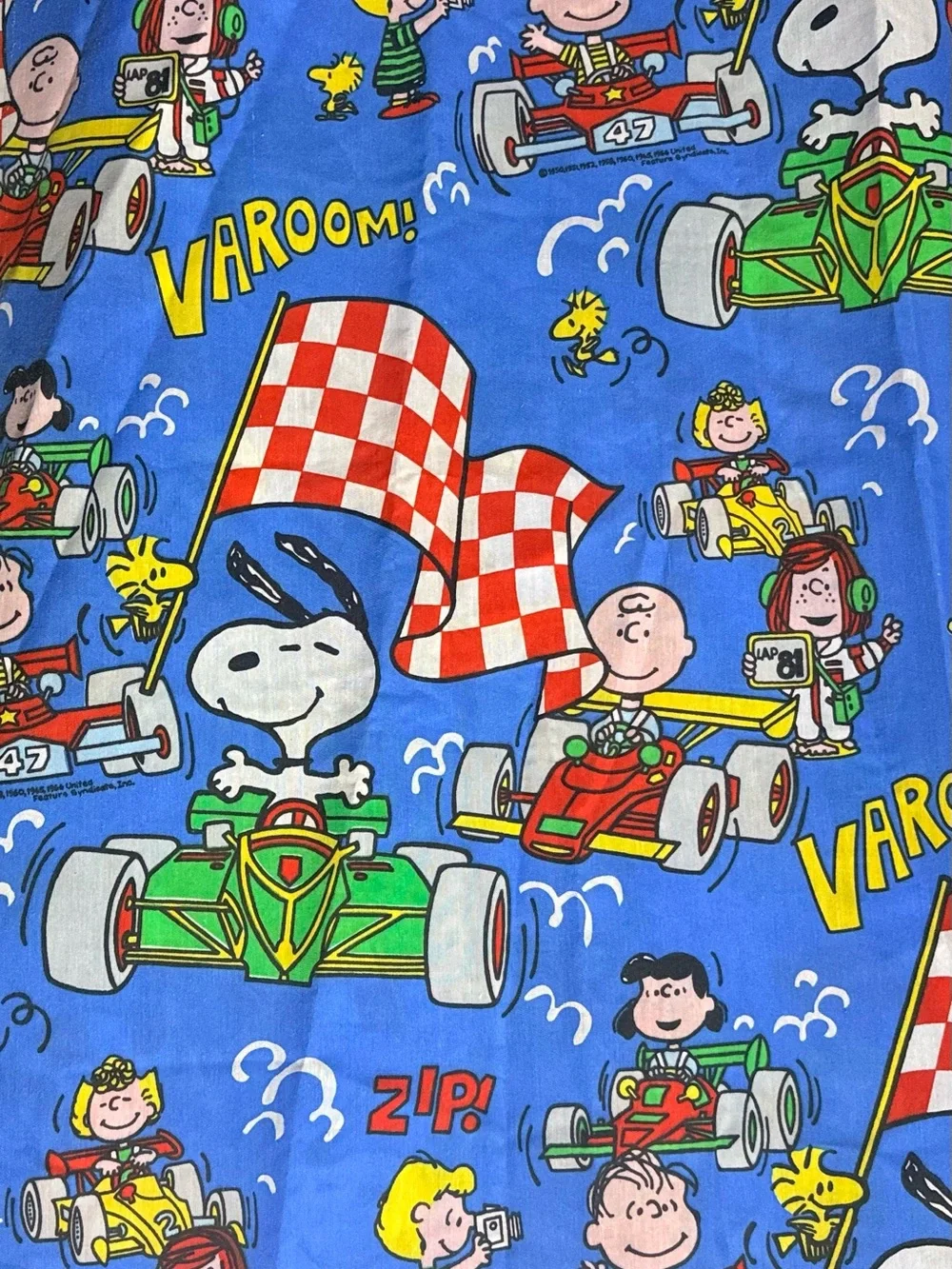 jcpenney vintage 1966 Blue Peanuts Snoopy Racing Kids Pajama Top